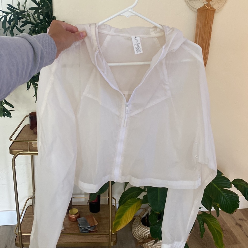 Balance athletica/Vitality white sheer crop jacket. Size small!